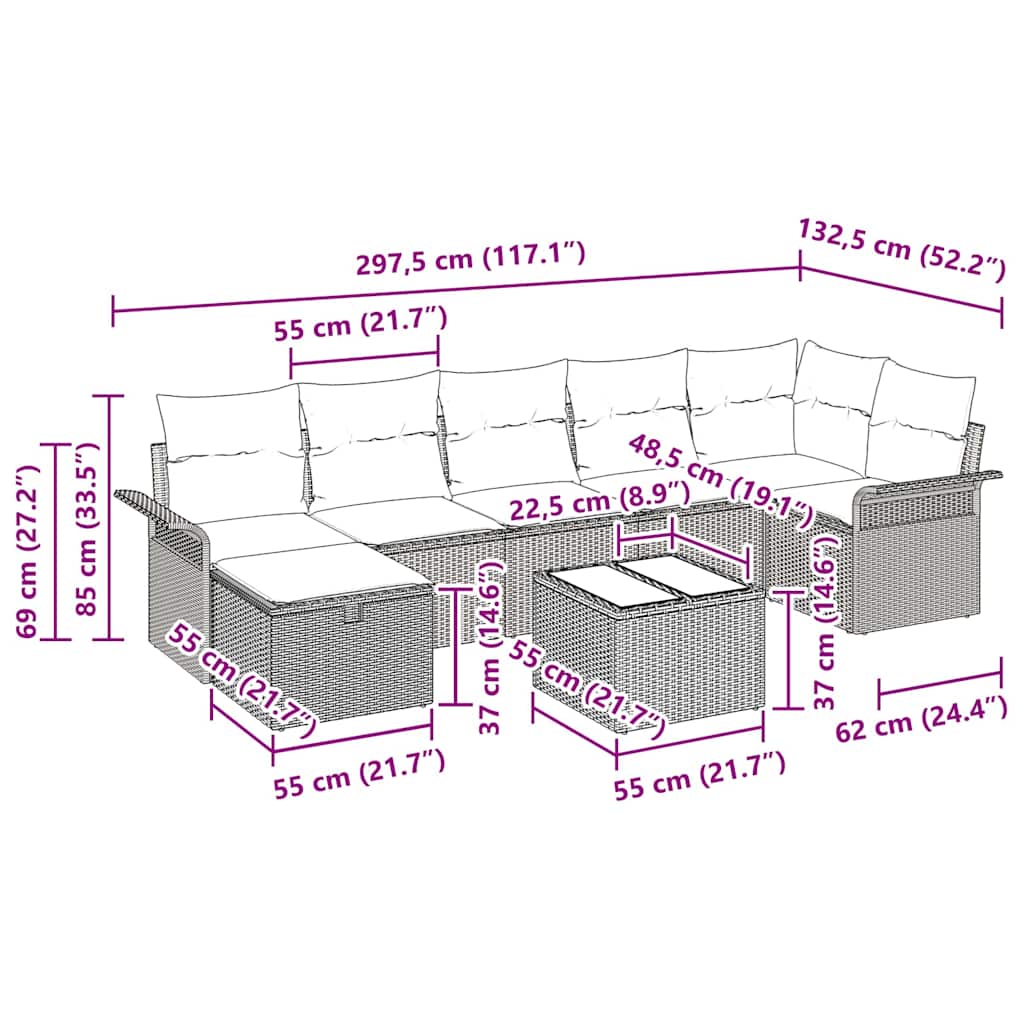 Gartensofa-set mit Kissen 8 pcs Schwarz Poly-Rattan