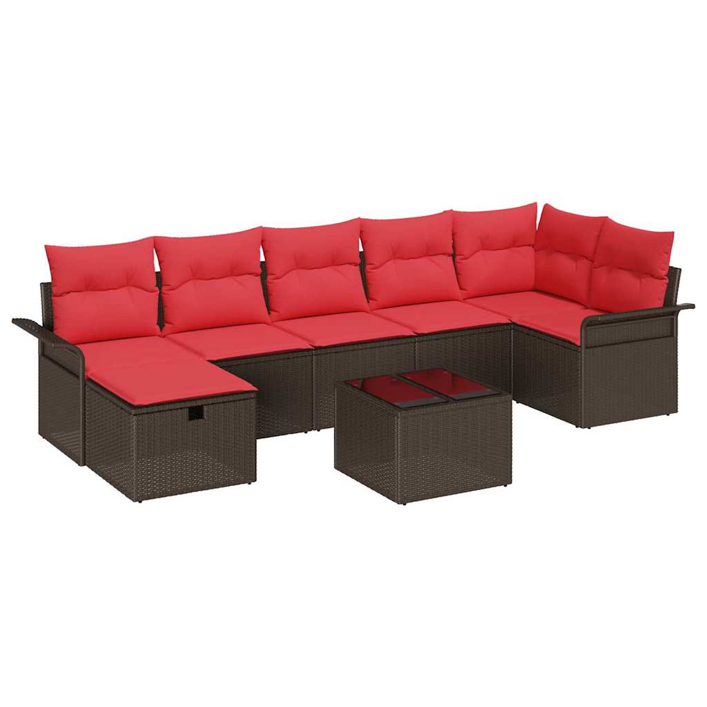 Gartensofa-set mit Kissen 8 pcs Braun und Rot Poly-Rattan