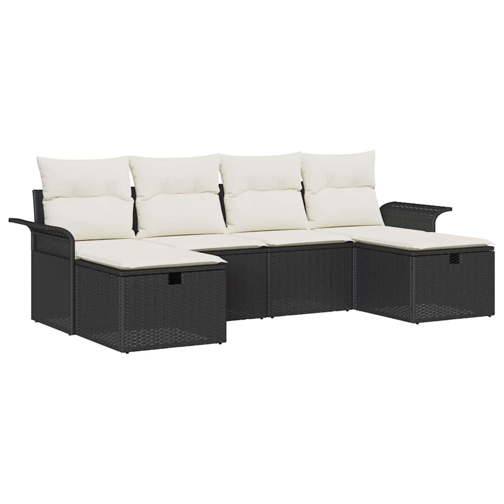 Gartensofa-set mit Kissen 6 pcs Schwarz und Creme Poly-Rattan
