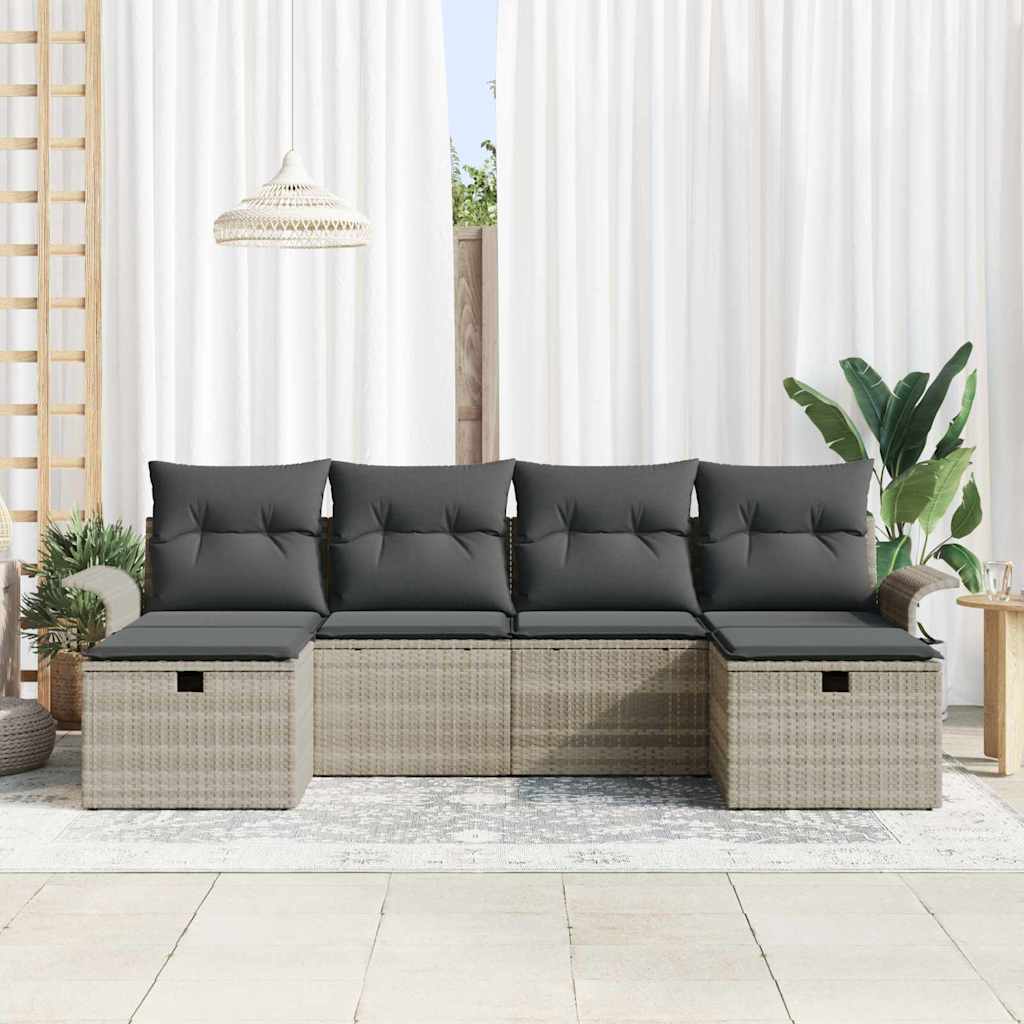Gartensofa-set mit Kissen 6 pcs Hellgrau Poly-Rattan