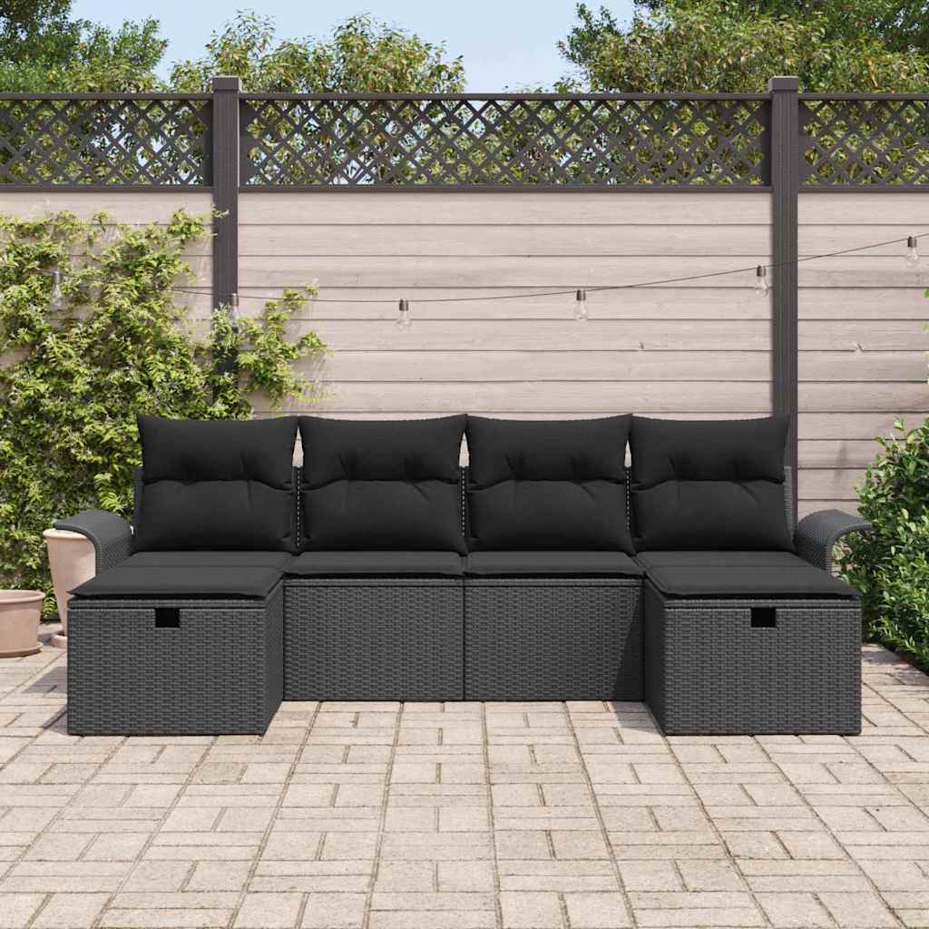 Gartensofa-set mit Kissen 6 pcs Schwarz Poly-Rattan