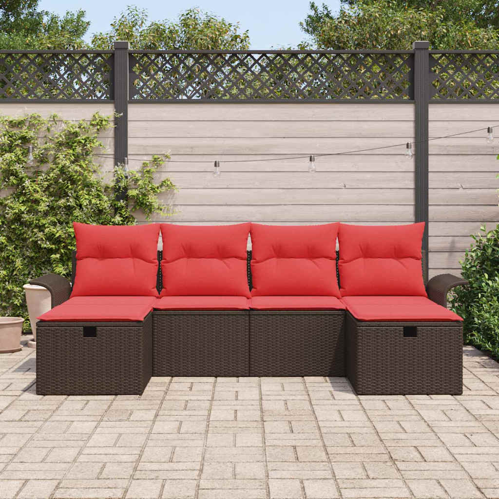 Gartensofa-set mit Kissen 6 pcs Braun und Rot Poly-Rattan