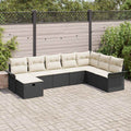Gartensofa-set mit Kissen 8 pcs Schwarz und Creme Poly-Rattan