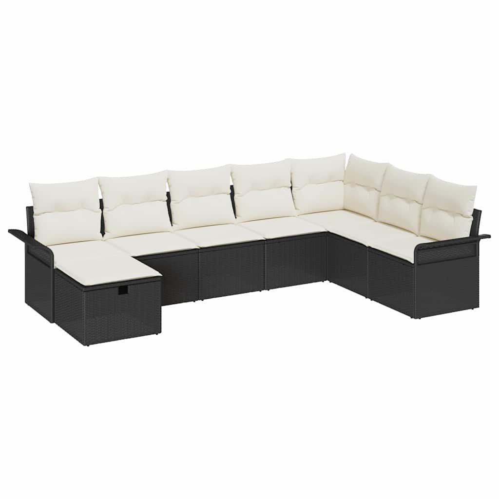 Gartensofa-set mit Kissen 8 pcs Schwarz und Creme Poly-Rattan