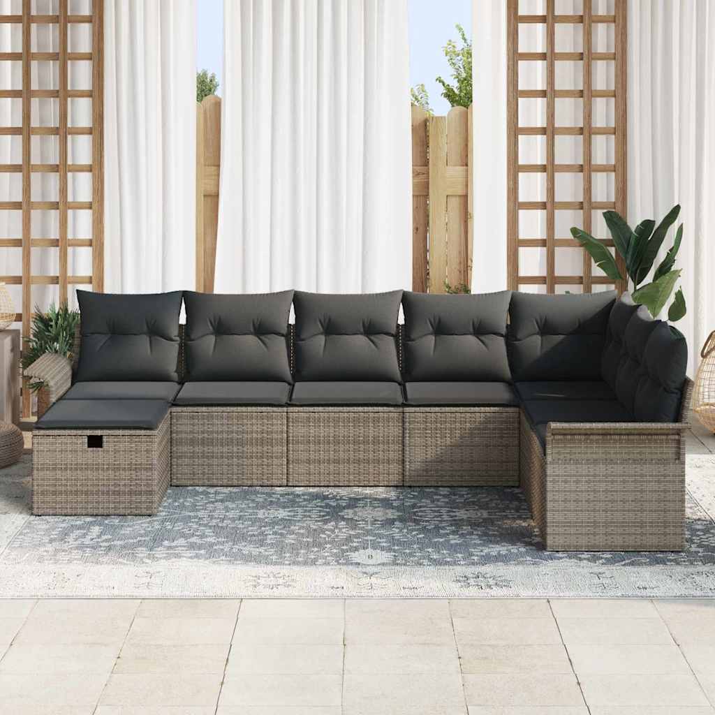 Gartensofa-set mit Kissen mit Speicher 8 pcs Grau Poly-Rattan