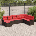 Gartensofa-set mit Kissen 8 pcs Braun und Rot Poly-Rattan