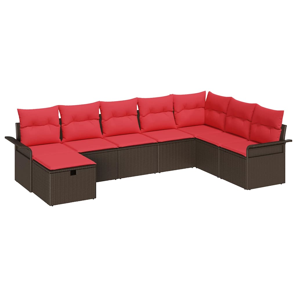 Gartensofa-set mit Kissen 8 pcs Braun und Rot Poly-Rattan