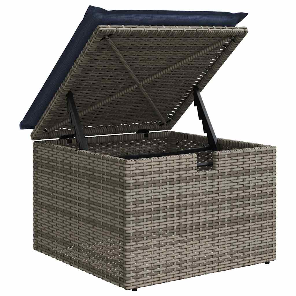 Gartensofa-set mit Kissen 8 pcs Grau und Marineblau Poly-Rattan