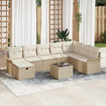 Gartensofa-set mit Kissen 9 pcs Beige und Creme Poly-Rattan