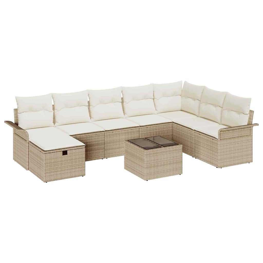 Gartensofa-set mit Kissen 9 pcs Beige und Creme Poly-Rattan
