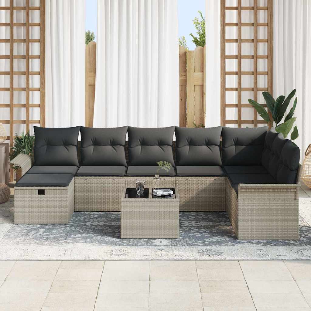 Gartensofa-set mit Kissen 9 pcs Hellgrau Poly-Rattan