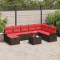 Gartensofa-set mit Kissen 9 pcs Braun und Rot Poly-Rattan