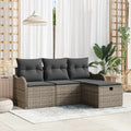 Gartensofa-set mit Kissen mit Speicher 4 pcs Grau Poly-Rattan
