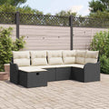 Garten-Sofa-Set mit Kissen 6 pcs Schwarz und Creme Poly Rattan