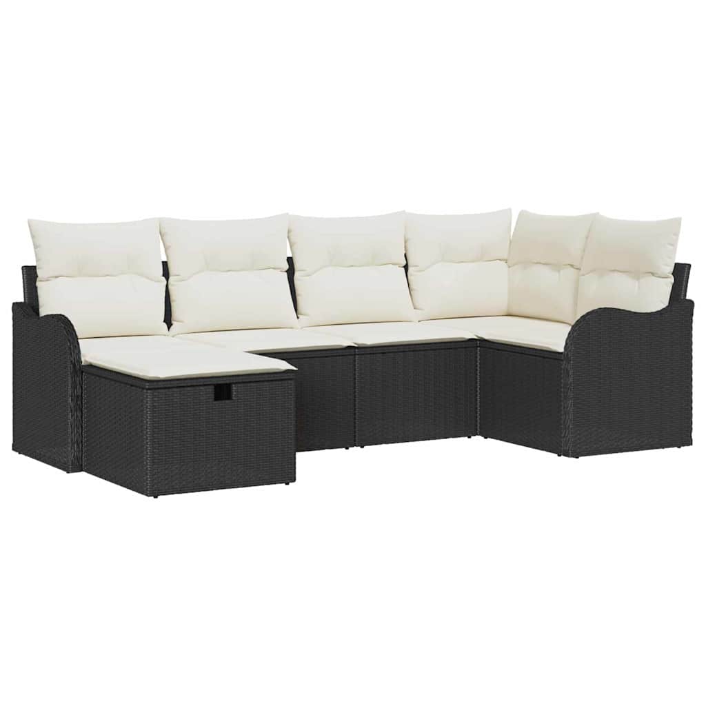 Garten-Sofa-Set mit Kissen 6 pcs Schwarz und Creme Poly Rattan