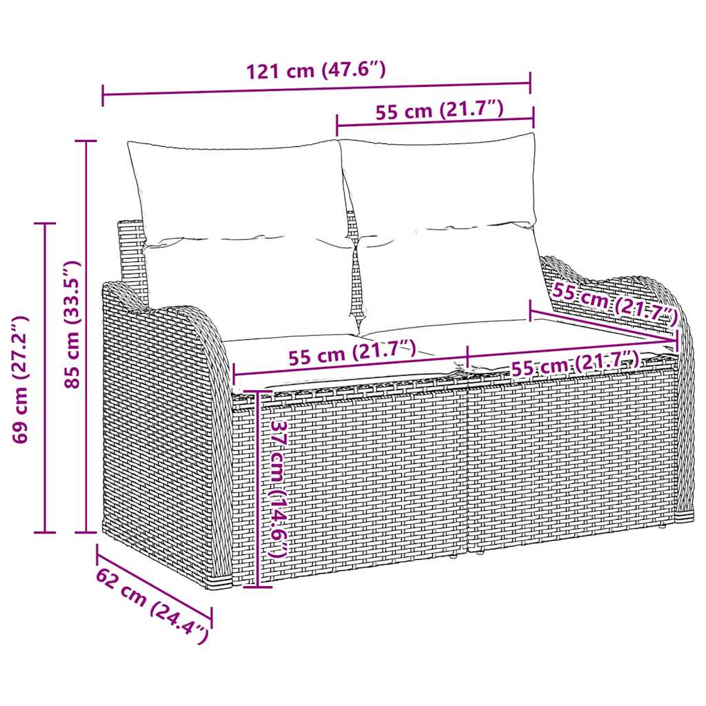 Garten-Sofa-Set mit Kissen 6 pcs Schwarz und Creme Poly Rattan