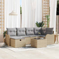 Garten-Sofa-Set mit Kissen 7 pcs Beige und Hellgrau Poly Rattan