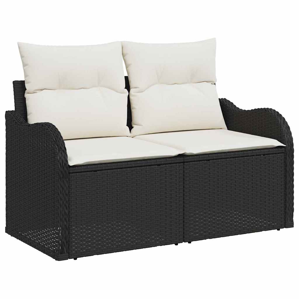 Sofa Set mit Kissen mit Speicher Schwarz und Creme Poly-Rattan