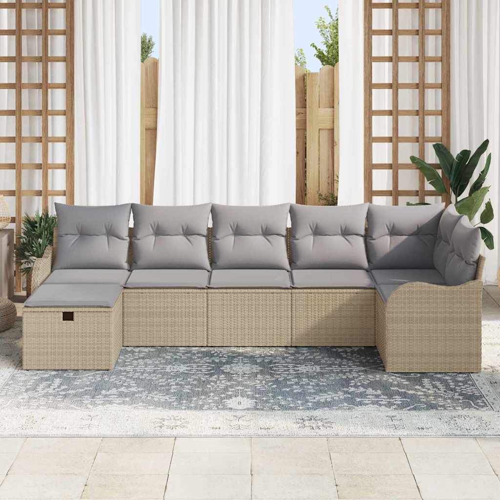Sofa Set mit Kissen 7 pcs Beige und Hellgrau Poly-Rattan