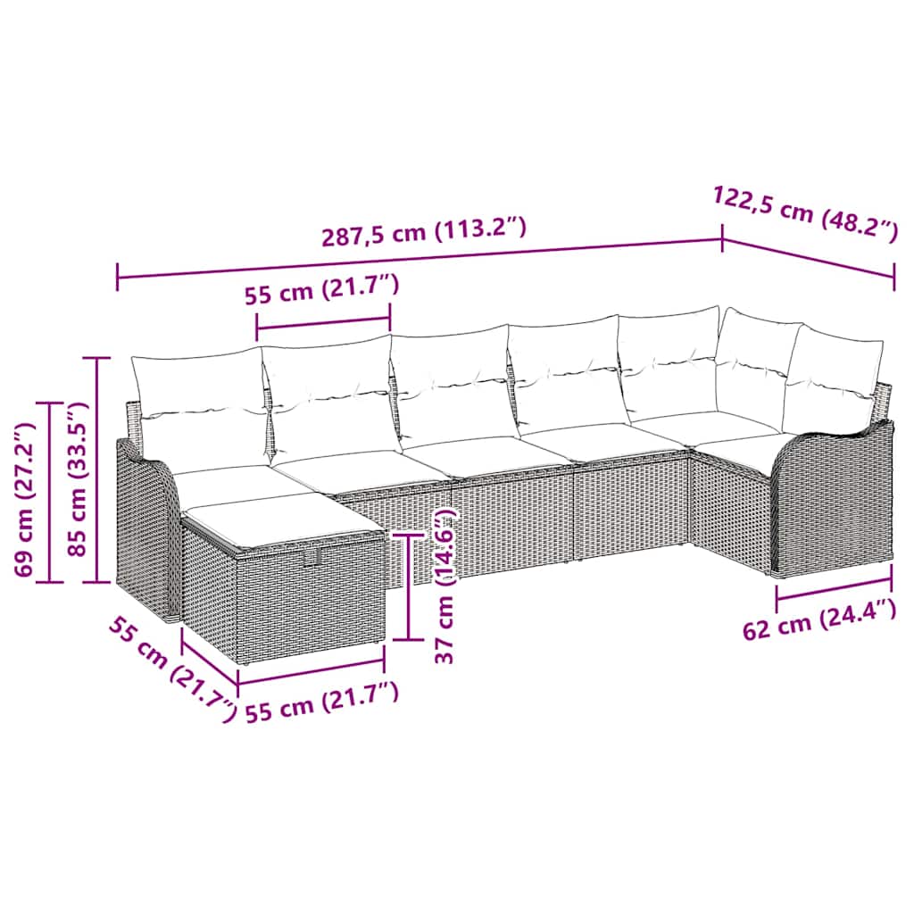 Sofa Set mit Kissen 7 pcs Beige und Hellgrau Poly-Rattan