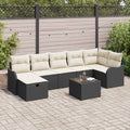 Sofa Set mit Kissen 8 pcs Schwarz und Creme Poly-Rattan