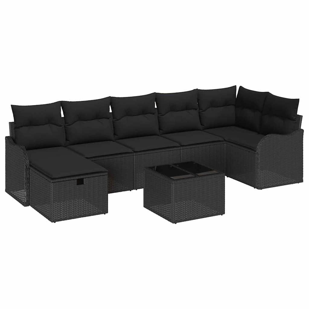 Sofa Set mit Kissen mit Speicher 8 pcs Schwarz Poly-Rattan
