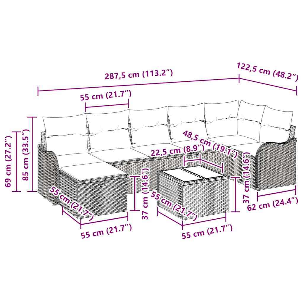 Sofa Set mit Kissen mit Speicher 8 pcs Schwarz Poly-Rattan