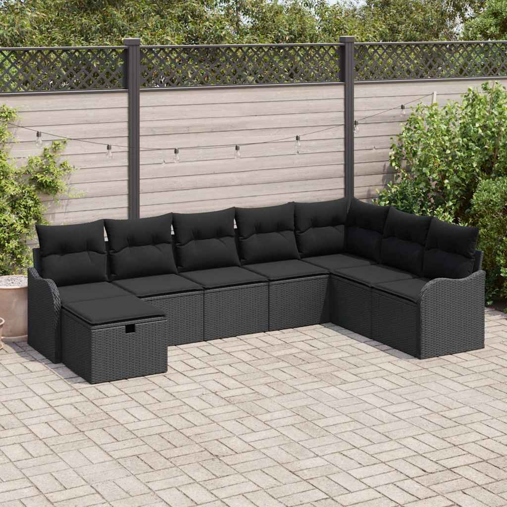 Sofa Set mit Kissen mit Speicher Schwarz Poly-Rattan