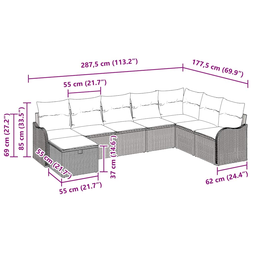 Sofa Set mit Kissen mit Speicher Schwarz Poly-Rattan