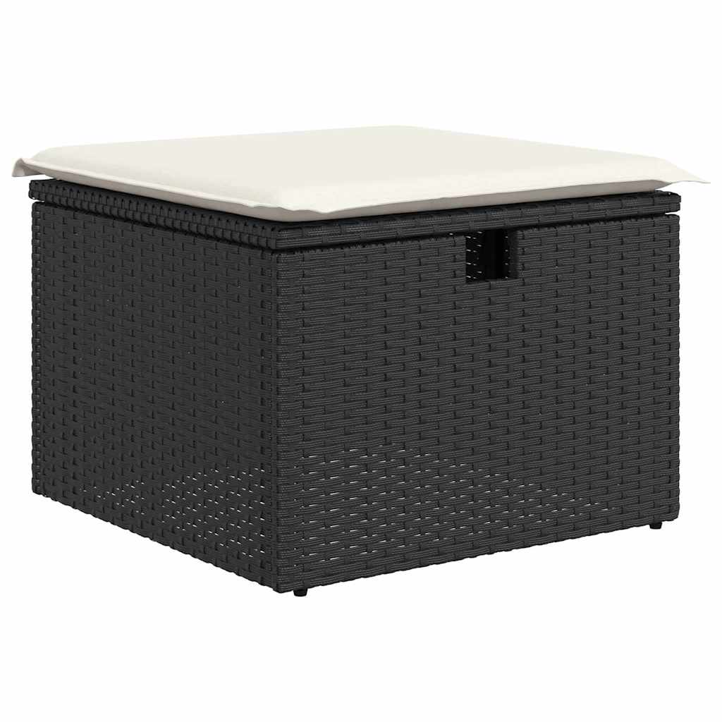 Sofa Set mit Kissen 9 pcs Schwarz und Creme Poly-Rattan