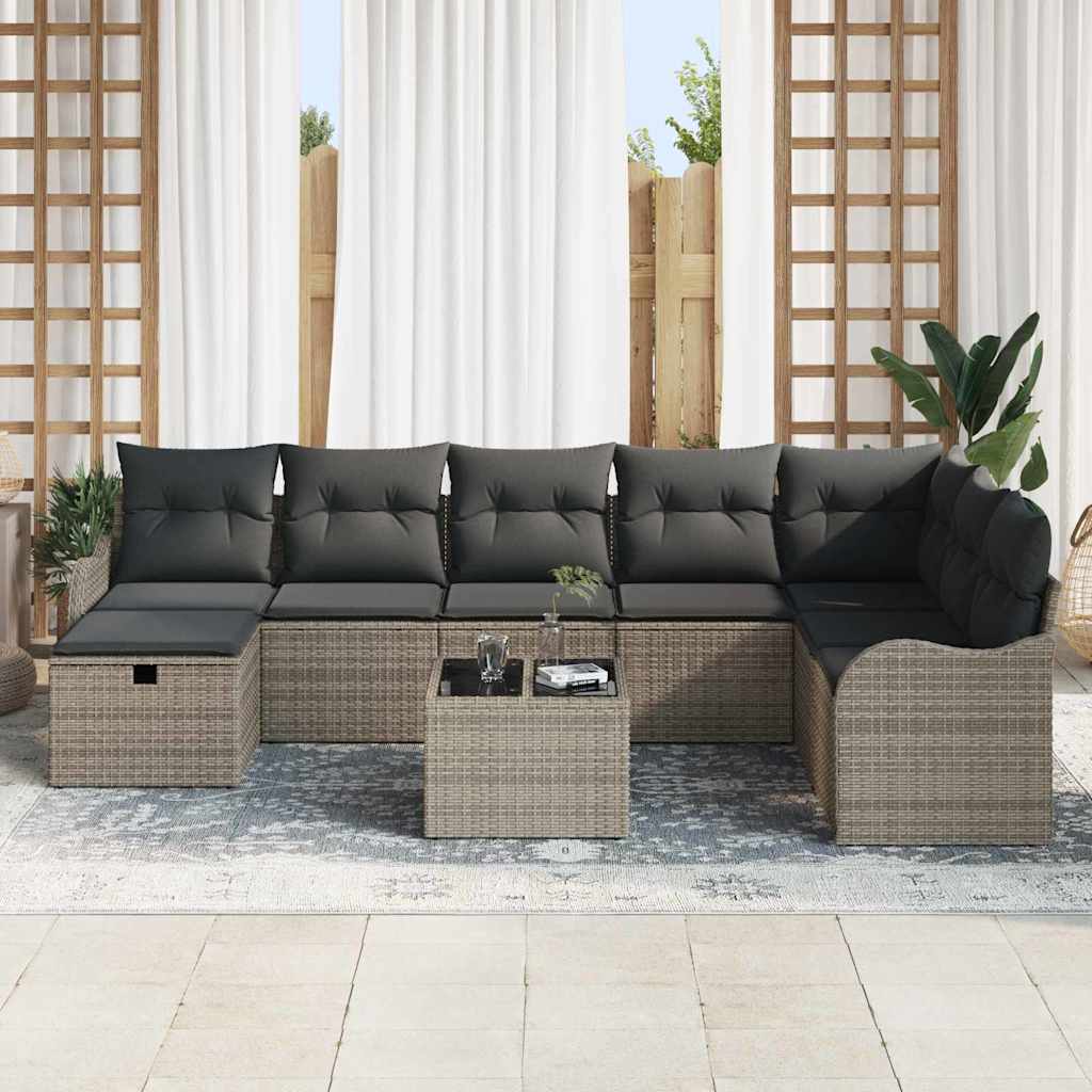 Sofa Set mit Kissen mit Speicher 9 pcs Grau Poly-Rattan
