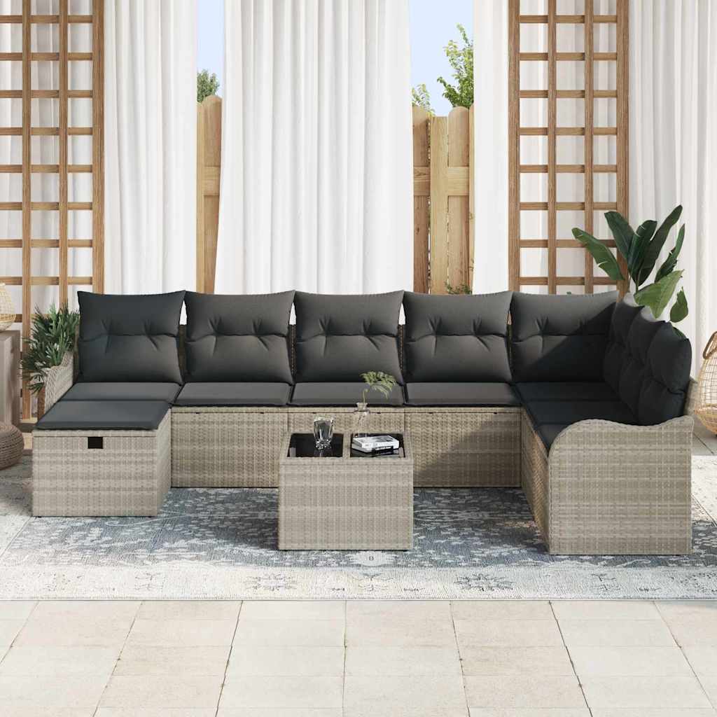 Sofa Set mit Kissen mit Speicher 9 pcs Hellgrau Poly-Rattan