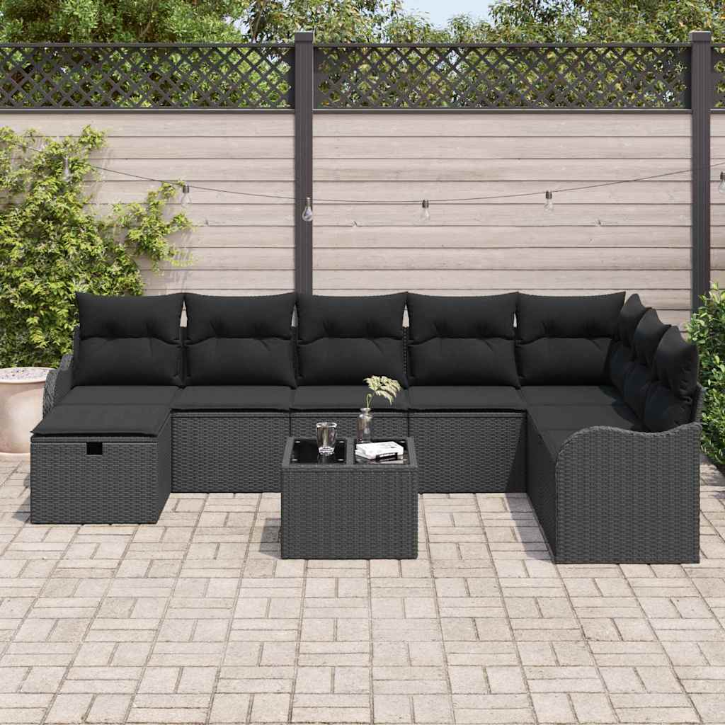 Sofa Set mit Kissen mit Speicher Schwarz Poly-Rattan