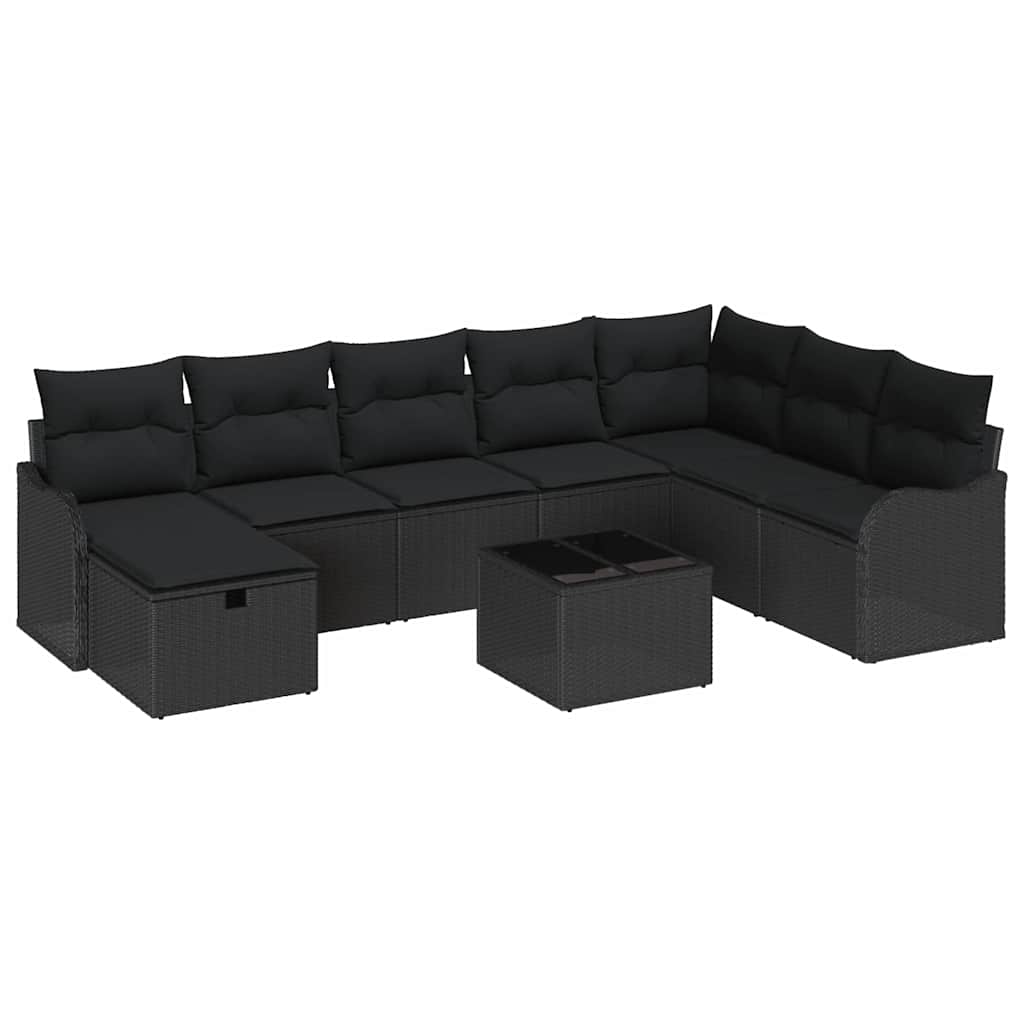 Sofa Set mit Kissen mit Speicher Schwarz Poly-Rattan