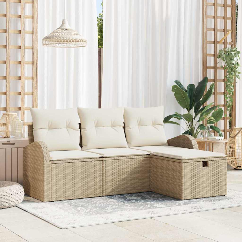 Sofa Set mit Kissen 4 pcs Beige und Creme Poly-Rattan