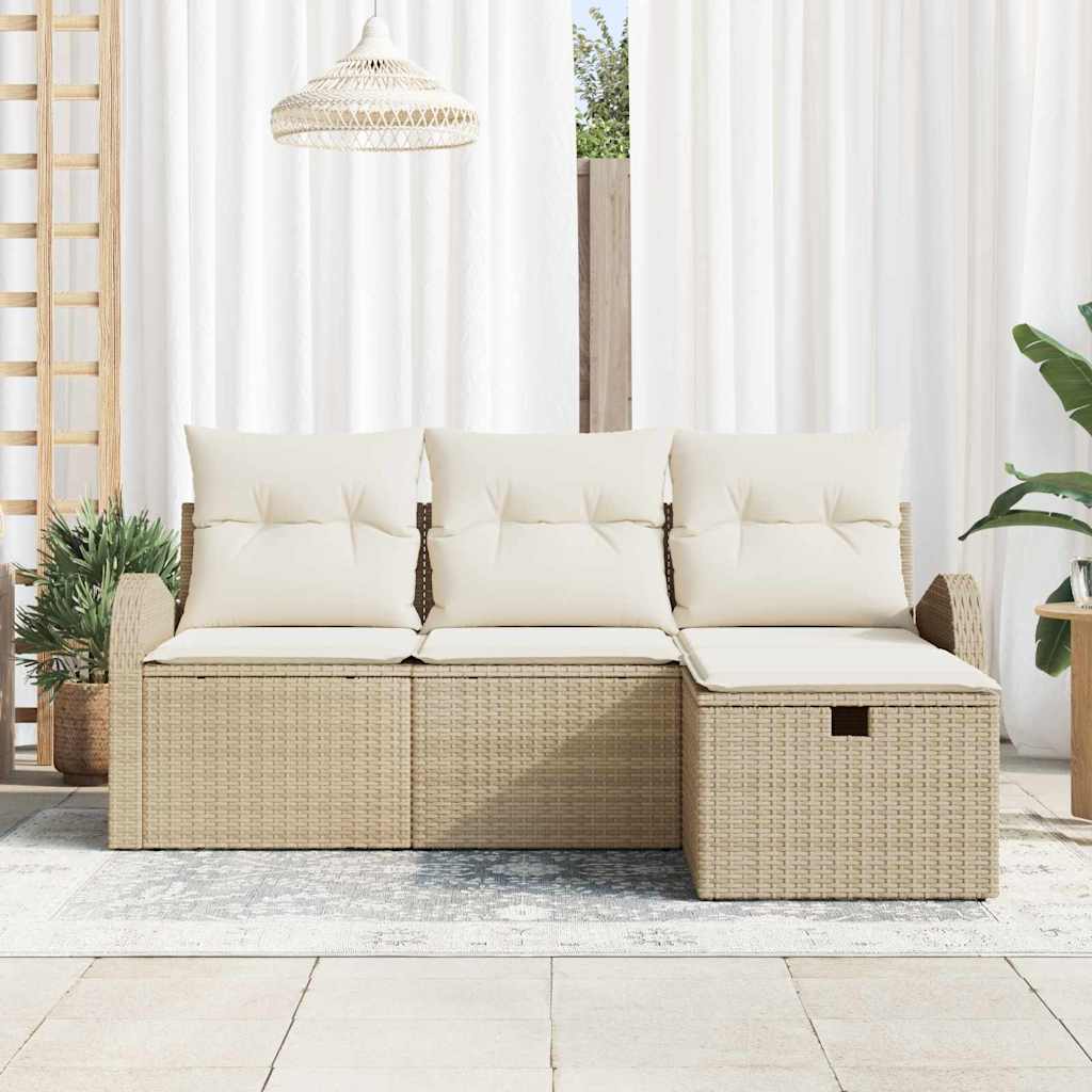 Sofa Set mit Kissen 4 pcs Beige und Creme Poly-Rattan
