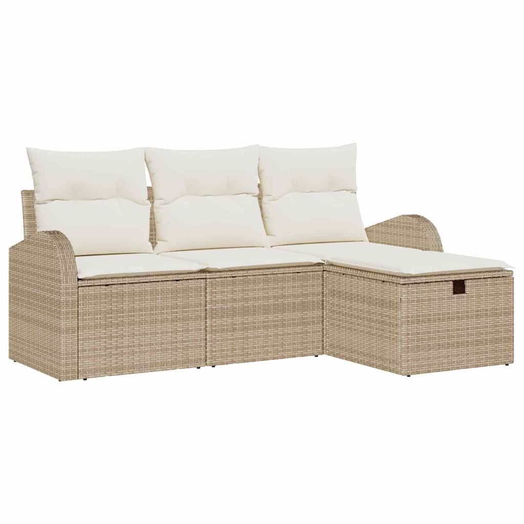 Sofa Set mit Kissen 4 pcs Beige und Creme Poly-Rattan