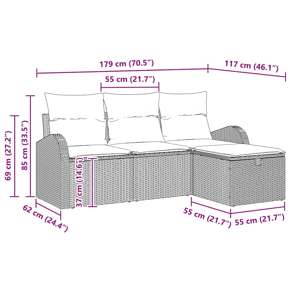 Sofa Set mit Kissen 4 pcs Beige und Creme Poly-Rattan