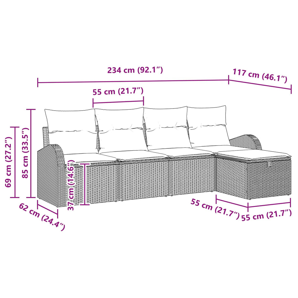 Sofa Set mit Kissen mit Speicher Hellgrau Poly-Rattan