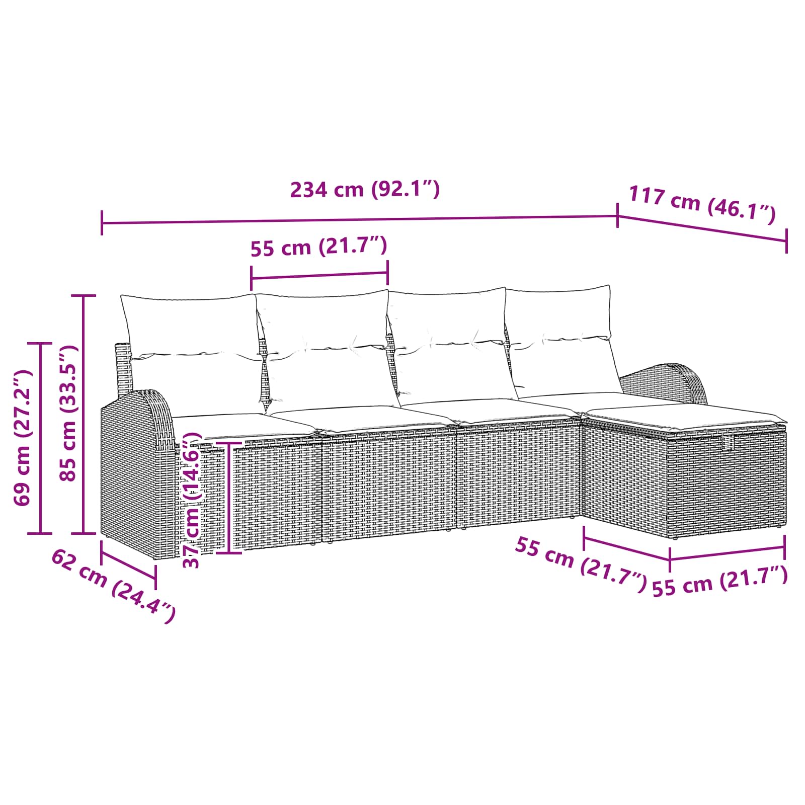 Sofa Set mit Kissen 5 pcs Braun und Rot Poly-Rattan