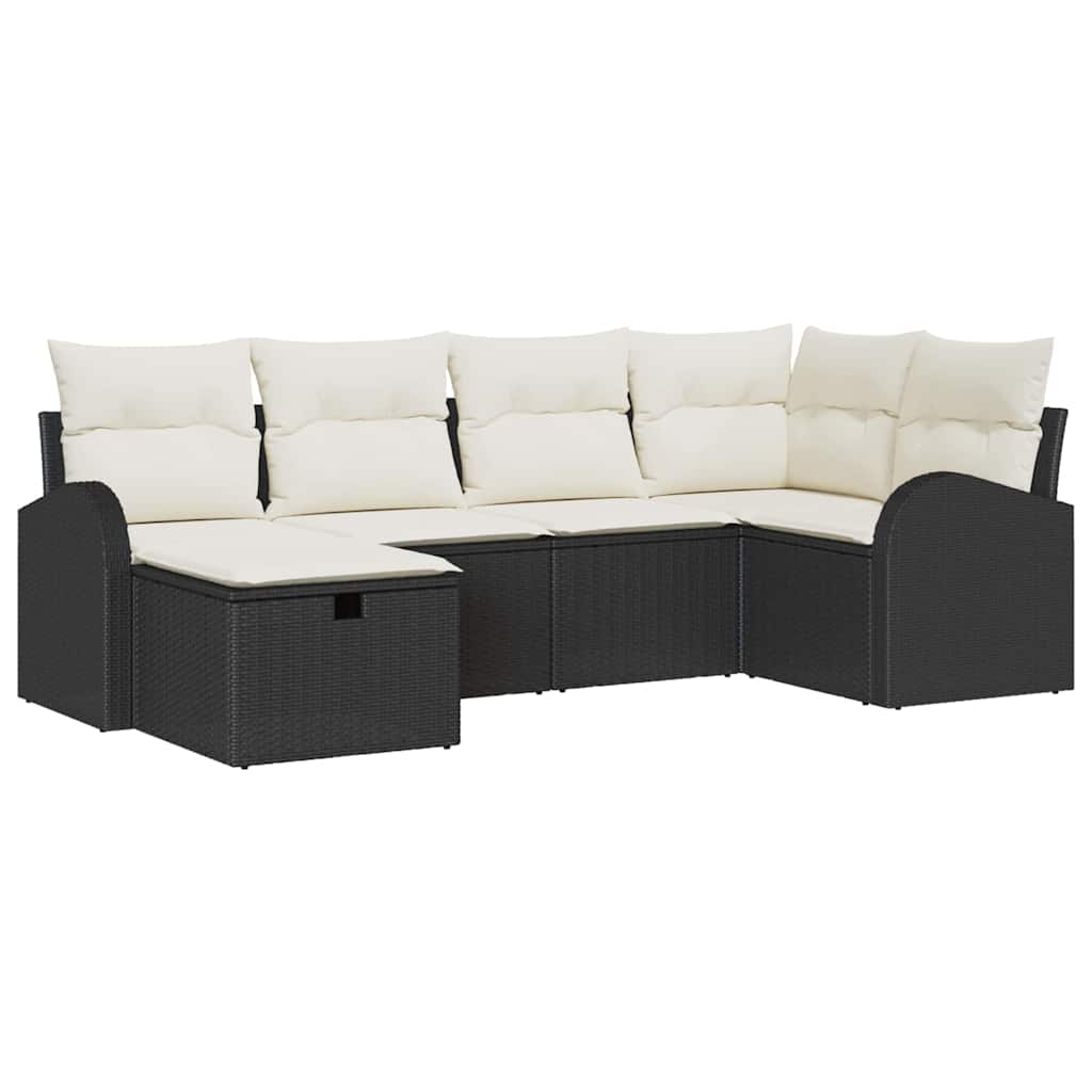 Sofa Set mit Kissen mit Speicher Schwarz und Creme Poly-Rattan