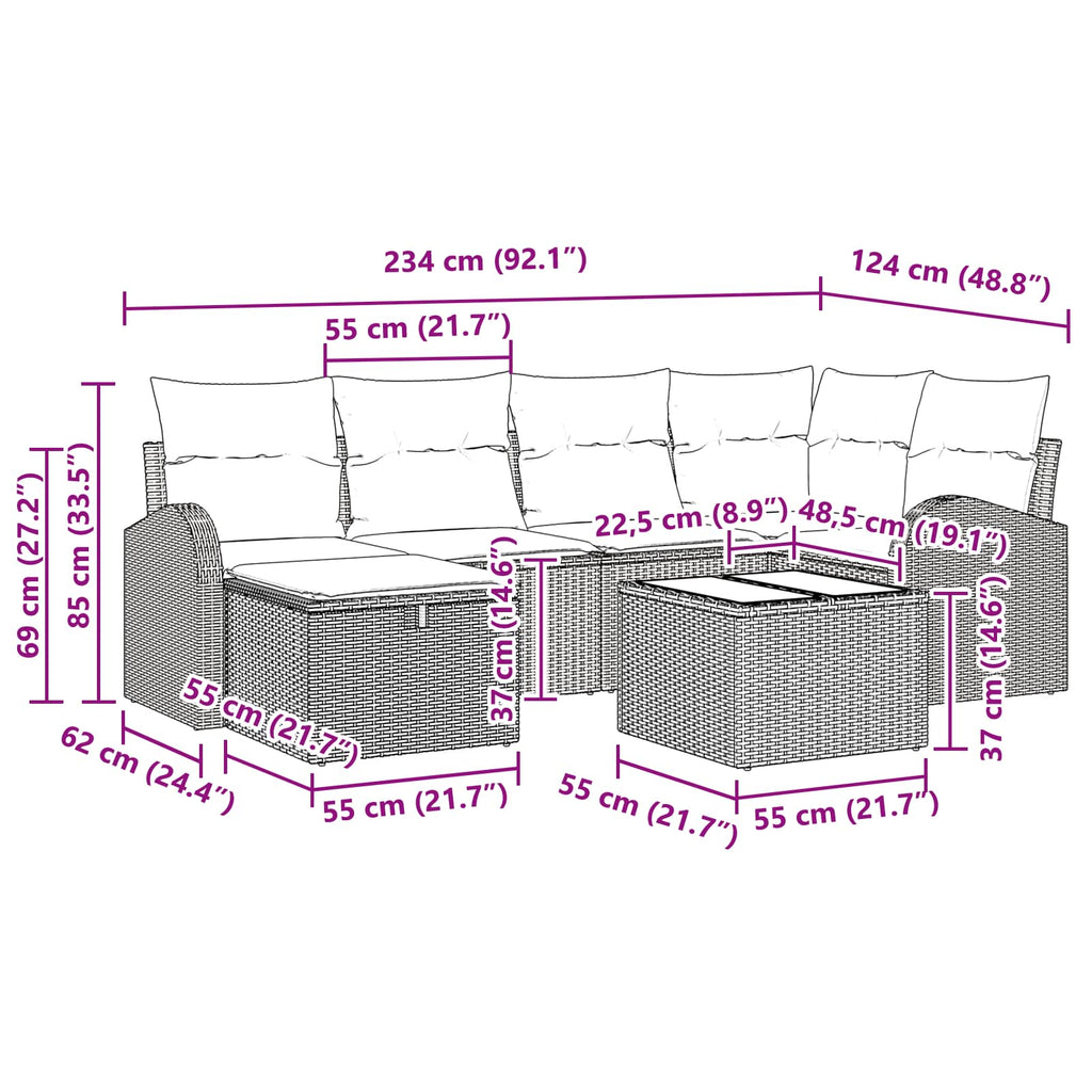 Sofa Set mit Kissen mit Speicher Braun und Rot Poly-Rattan