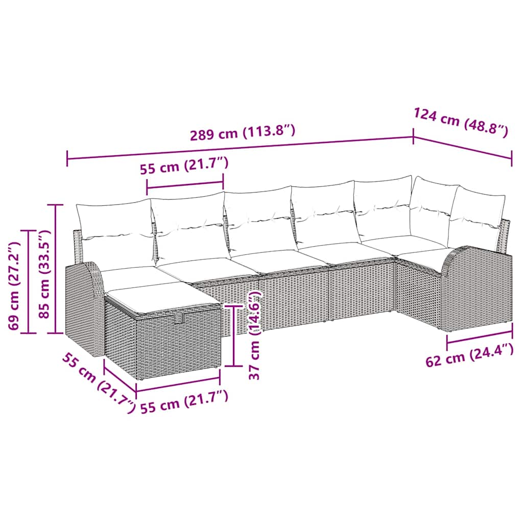 Sofa Set mit Kissen mit Speicher Beige und Hellgrau Poly-Rattan