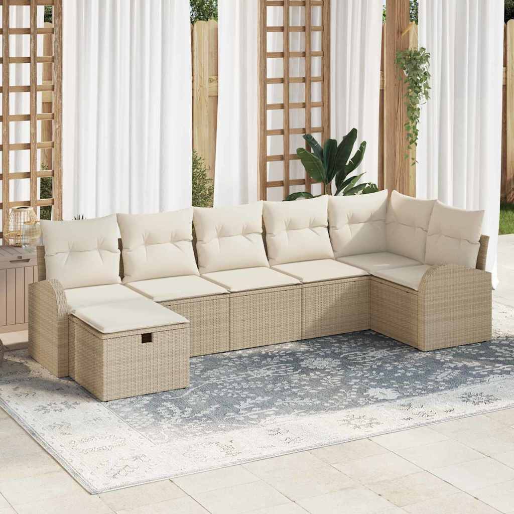 Sofa Set mit Kissen mit Speicher Beige und Creme Poly-Rattan