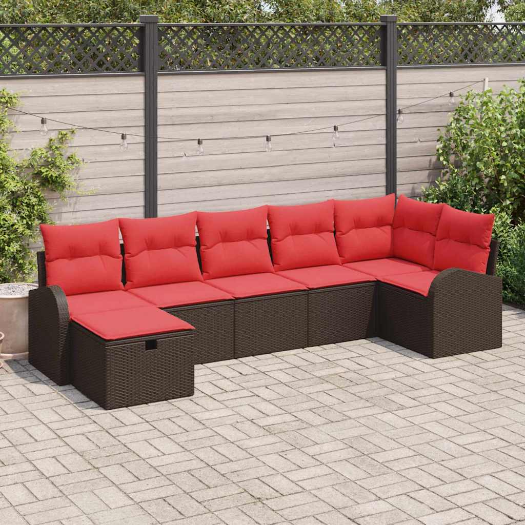 Sofa Set mit Kissen mit Speicher Braun und Rot Poly-Rattan