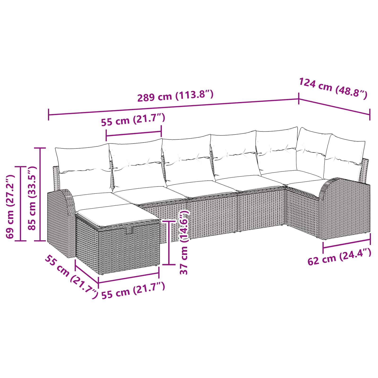 Sofa Set mit Kissen mit Speicher Braun und Rot Poly-Rattan