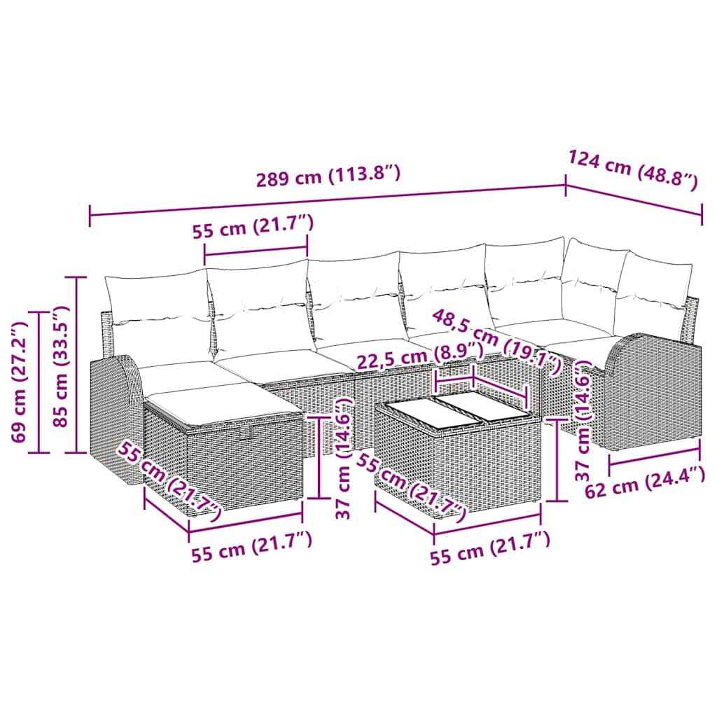 Sofa Set mit Kissen mit Speicher Hellgrau Poly-Rattan
