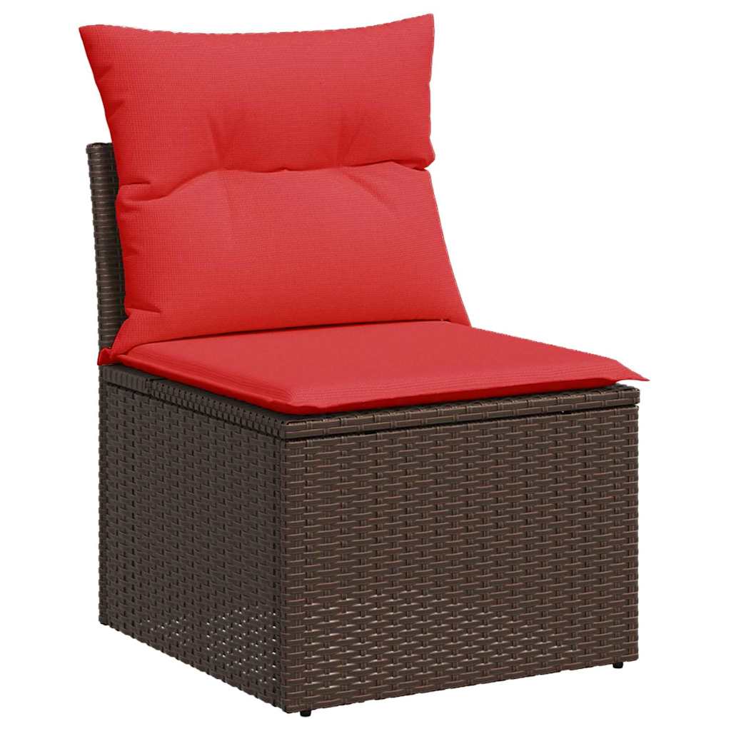 Sofa Set mit Kissen 8 pcs Braun und Rot Poly-Rattan