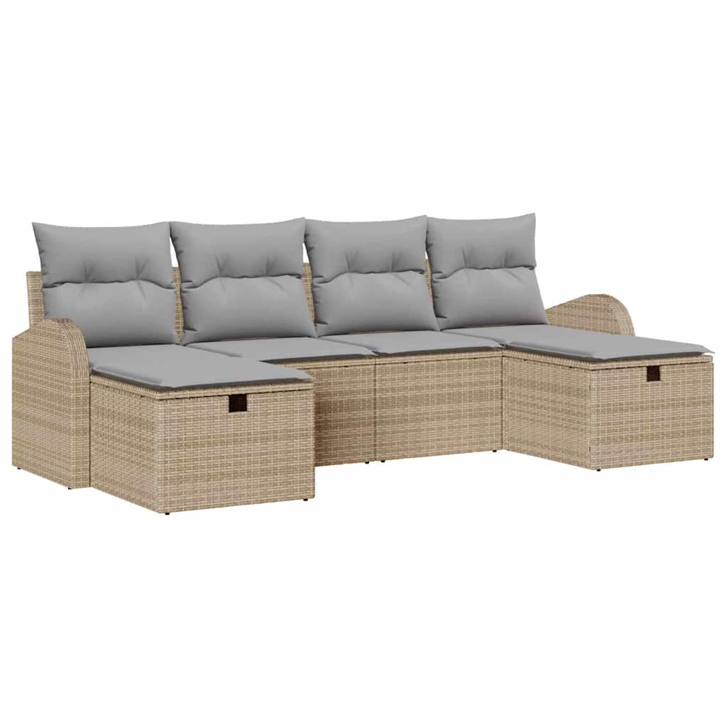 Sofa Set mit Kissen 6 pcs Beige und Hellgrau Poly-Rattan