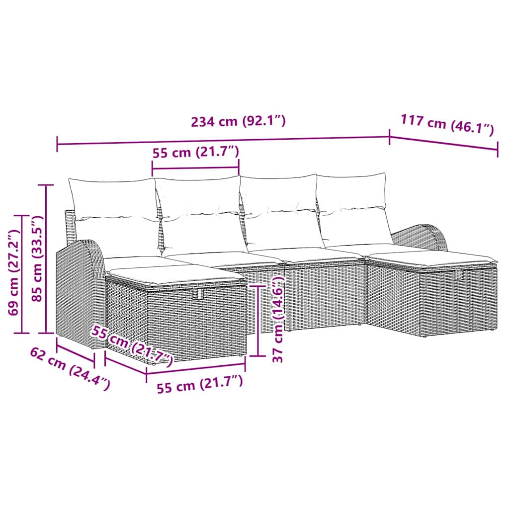 Sofa Set mit Kissen mit Speicher 6 pcs Hellgrau Poly-Rattan